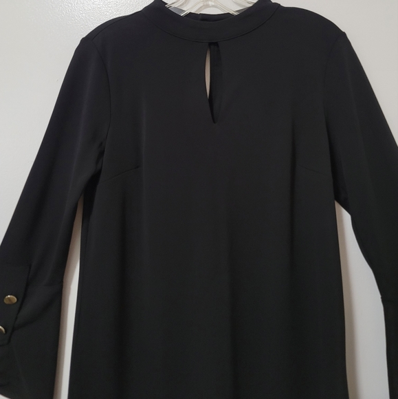 Ann Taylor Black Long Bell Sleeve Jersey Shift Dress Size Small Stretch - Picture 4 of 14